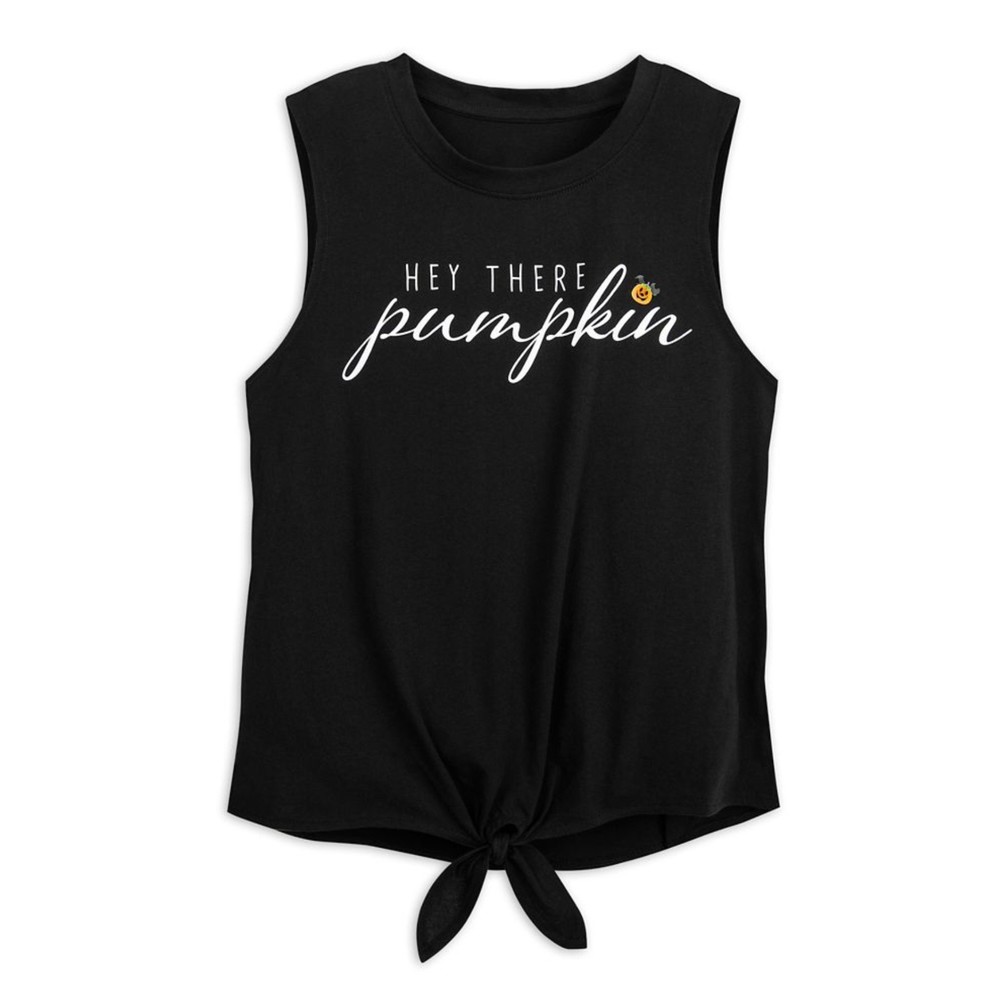 Disney Black "Hey There Pumpkin" Tie-Front Tank Top